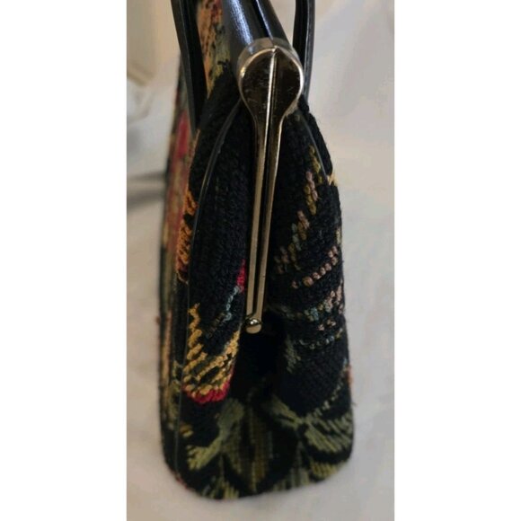 Vintage 50s 60s Carpet Bag Floral Top Handle Tapestry Boho Chic Purse Handbag - Picture 7 of 16